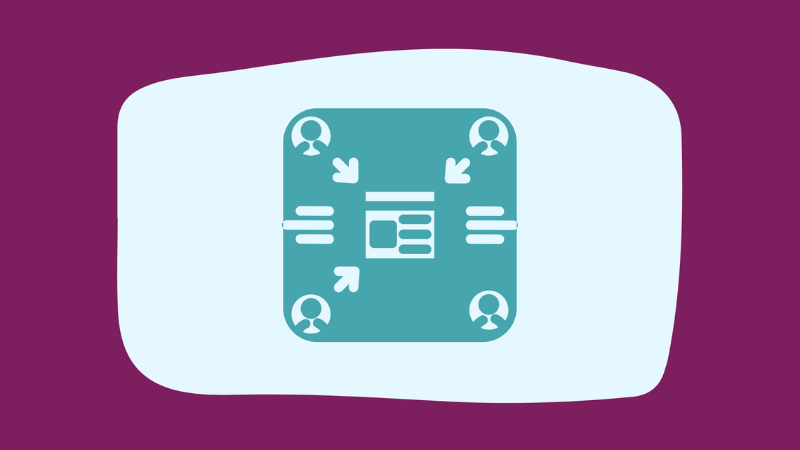 Thumbnail icon of four people with arrows pointing towards a tech product