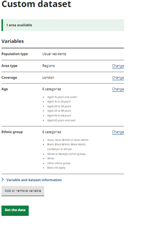 Census variable default categories screenshot showing 6 categories for age & ethnicity