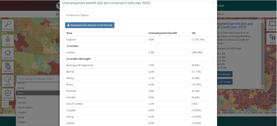 Local insight tabular comparison screenshot